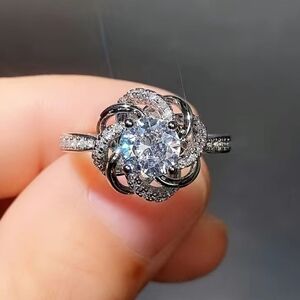 Elegant Rose Flower 9.25 Sterling Zircon Ring